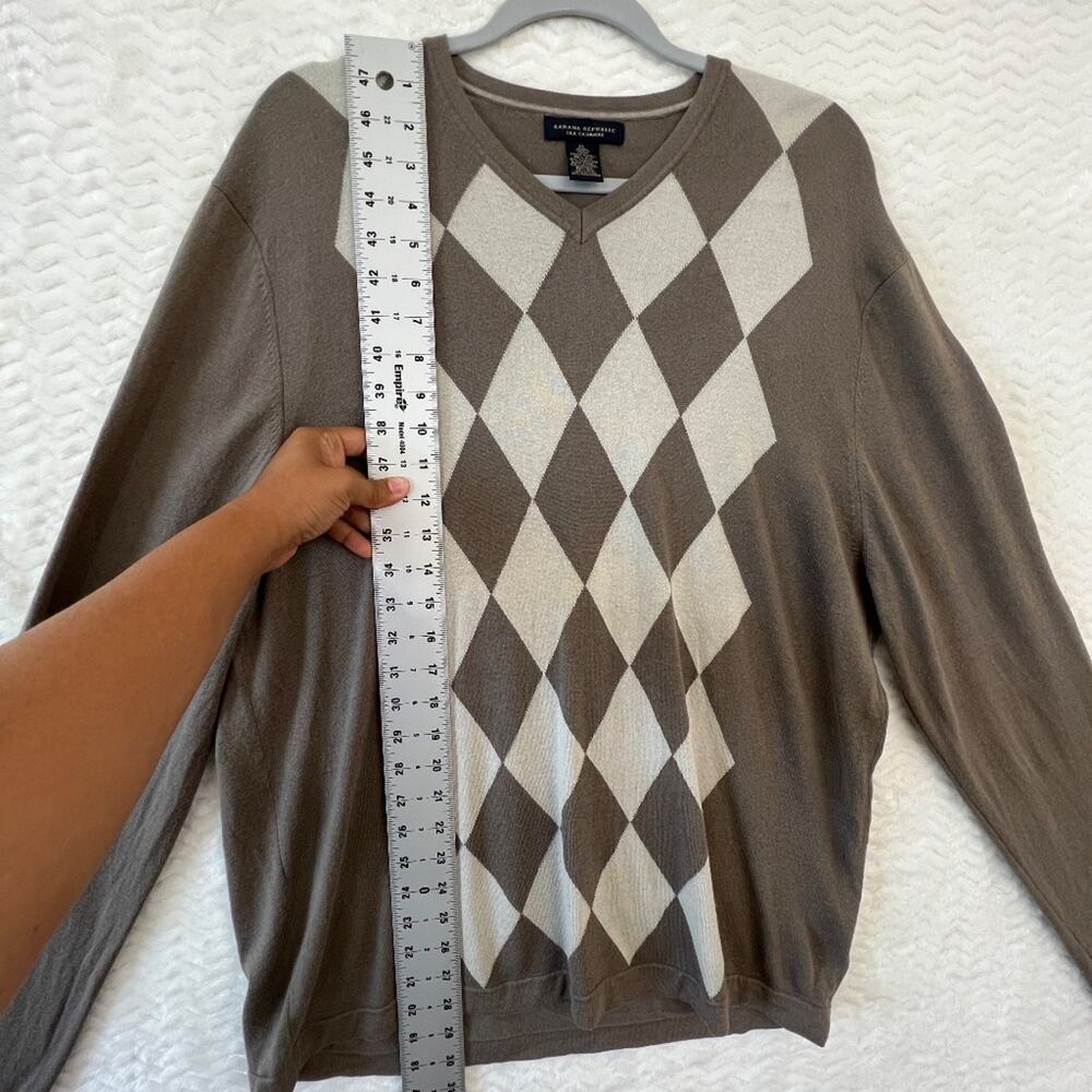 Banana Republic Cashmere Silk Argyle V Neck Pullover Brown Sweater Mens XL - Picture 13 of 14